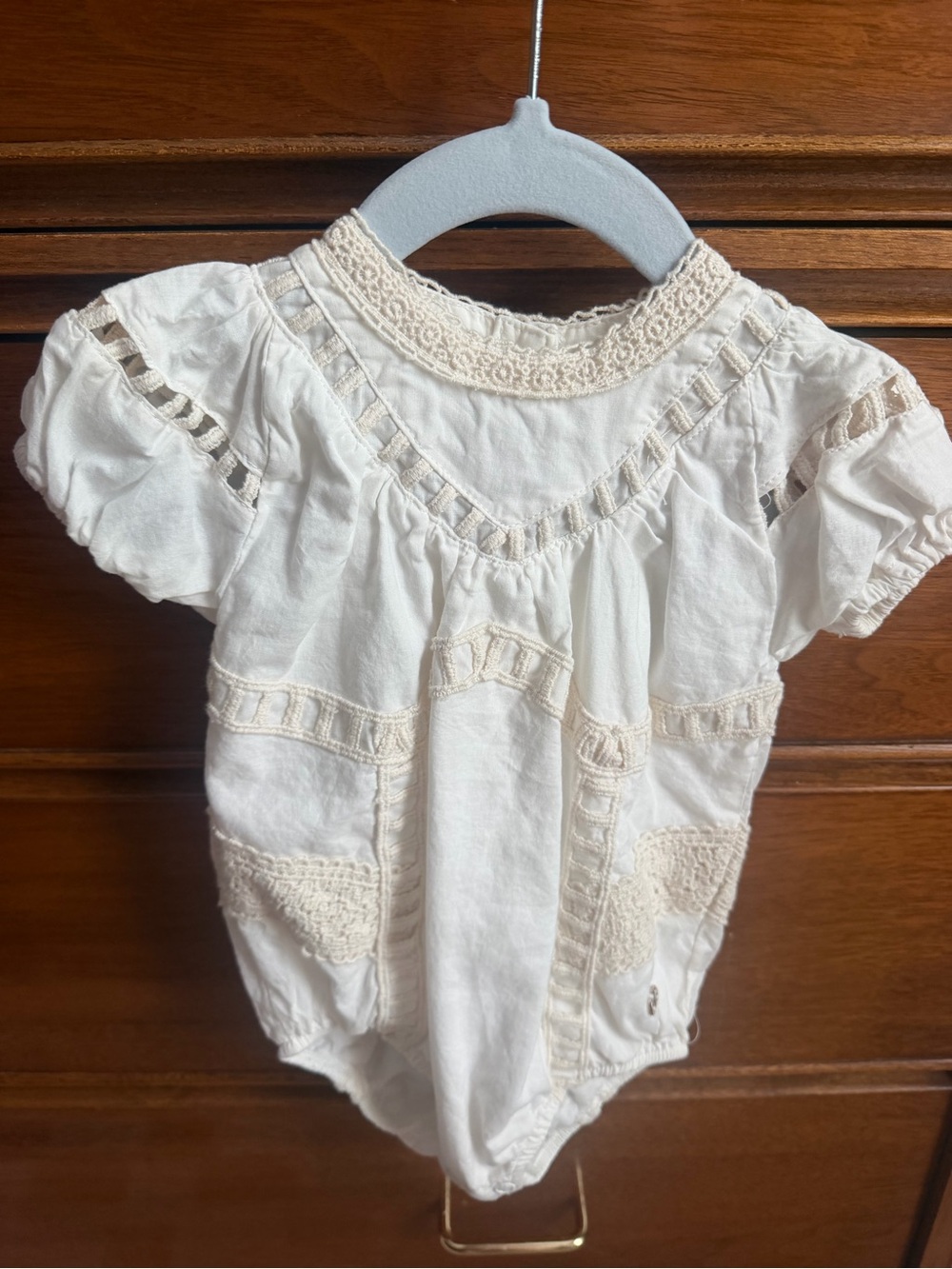 Boutique Classic Cream Crochet-Trim Baby One-Piece Romper